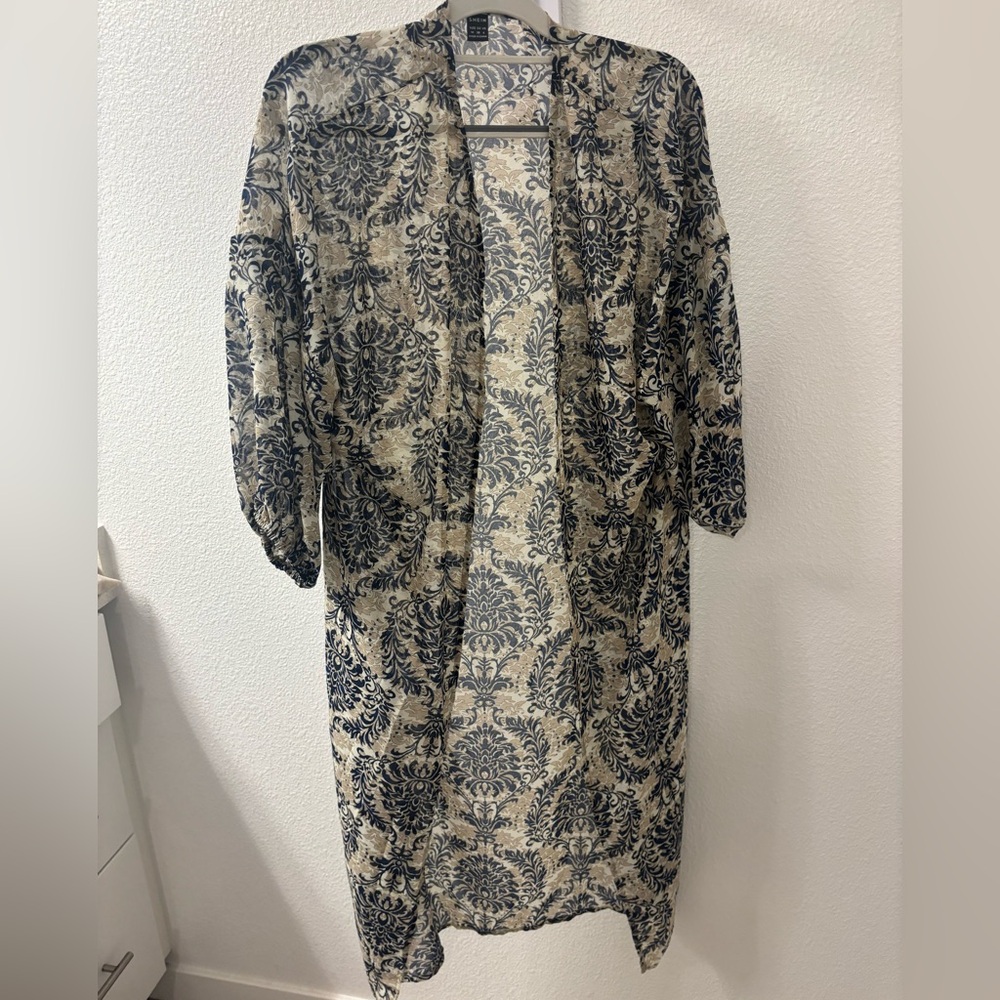 Blue and Cream Paisley Swim Coverup Kimono